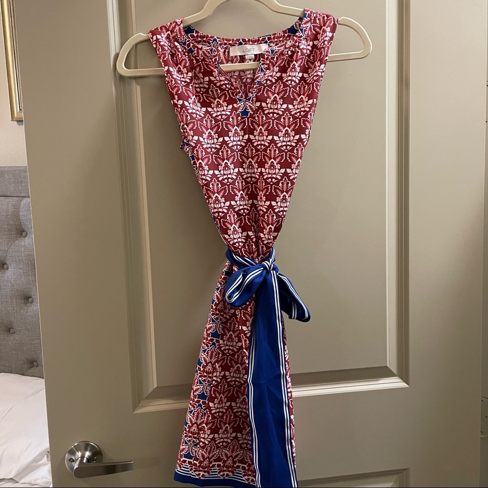 LOFT Red, White, & Blue Printed Dress